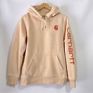 Carhartt Cream Hoodie with Orange Logo